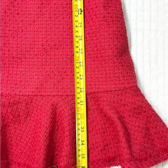 Kate Spade New York Red with Black Bow Sleeveless Fit and Flare Ruffle Tweed - Picture 6 of 11